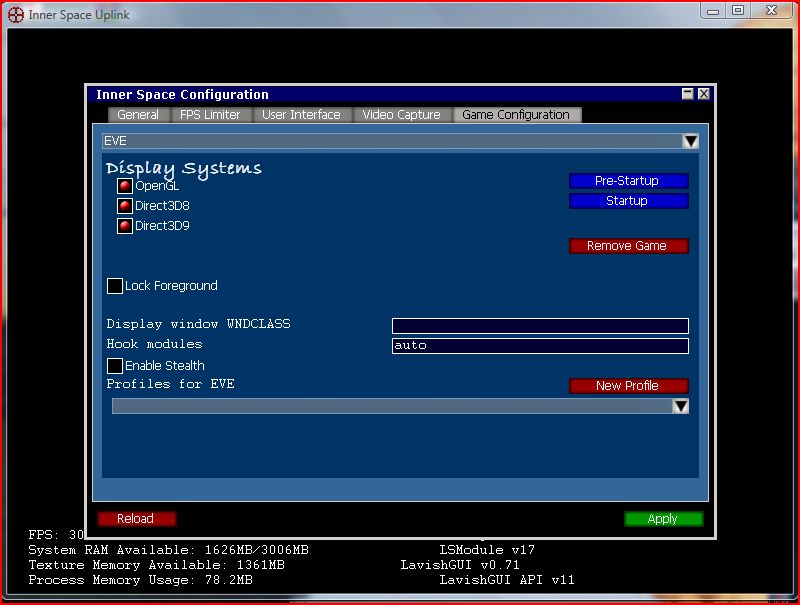 Game Configuration tab